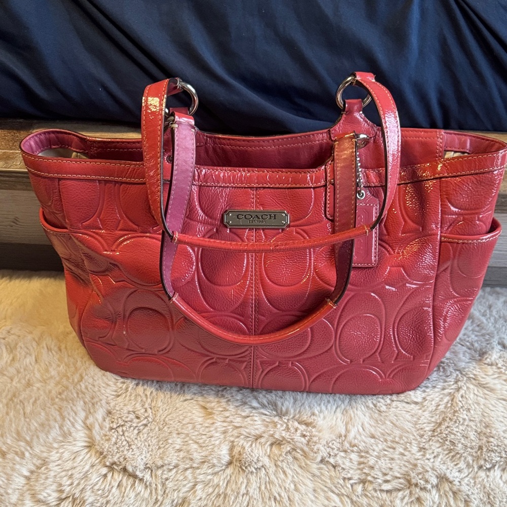 Coach Red Embossed Leather Tote